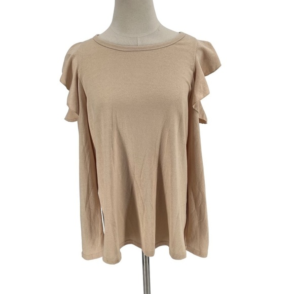 NWT Love Riche Beige Cold Shoulder Ruffled Long Sleeve Blouse Size Small Women’s - Picture 1 of 7
